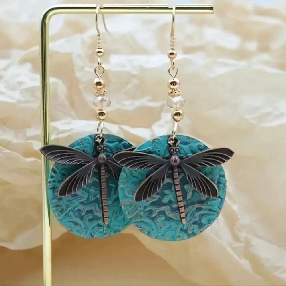 2 LEFT! Turquoise Dragonfly Drop Dangle Earrings